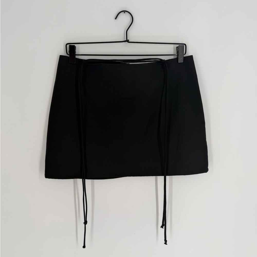 With Jean Black Jasper Mini Skirt With Waist Ties